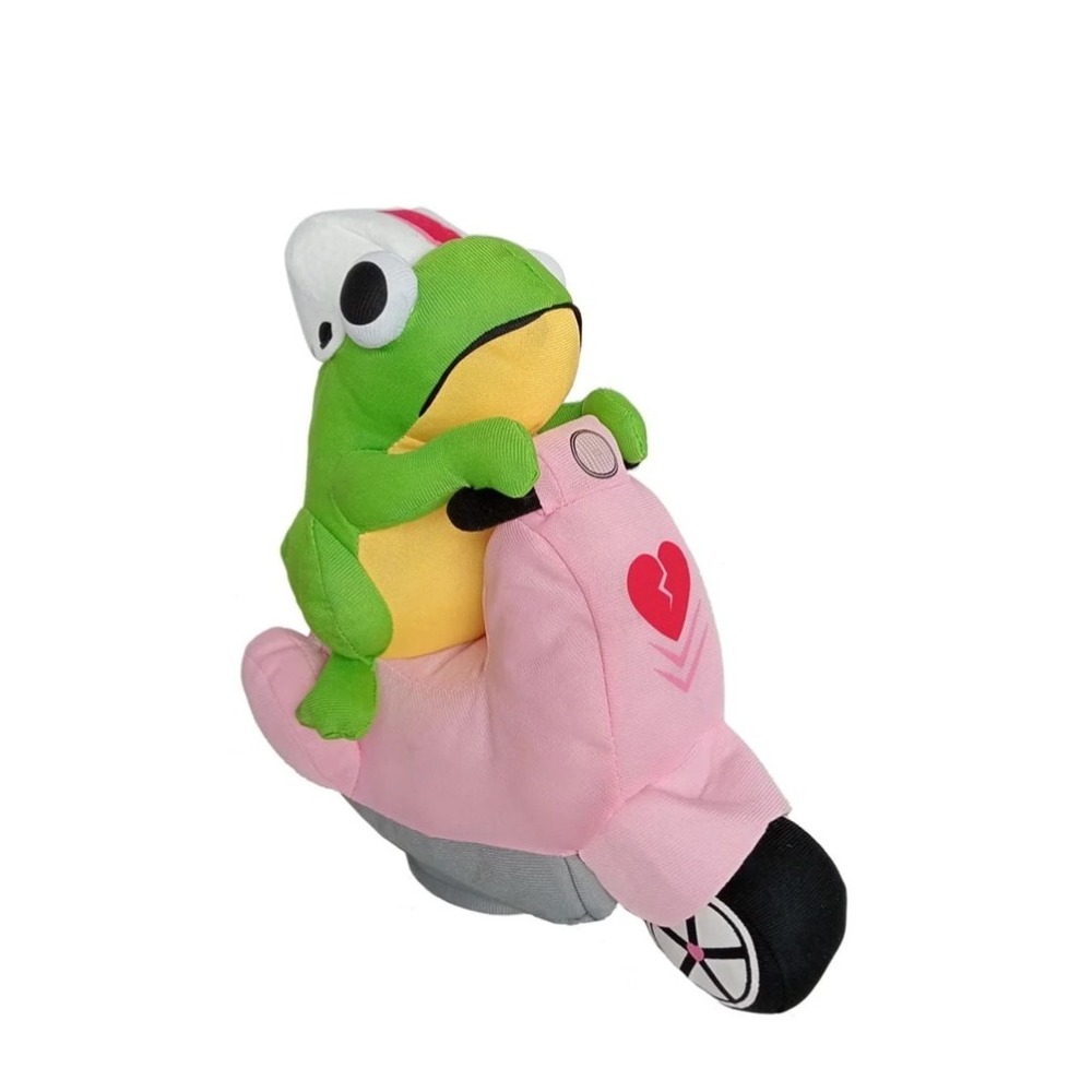 Animated Plush Frog With Motion On Pink Scooter Sings "Riding Solo" 11 Inch Tall